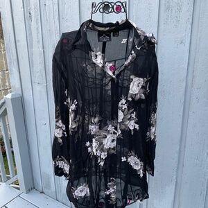Anthony Mark Hankins Sheer Black Floral Beaded Blouse (Size M)